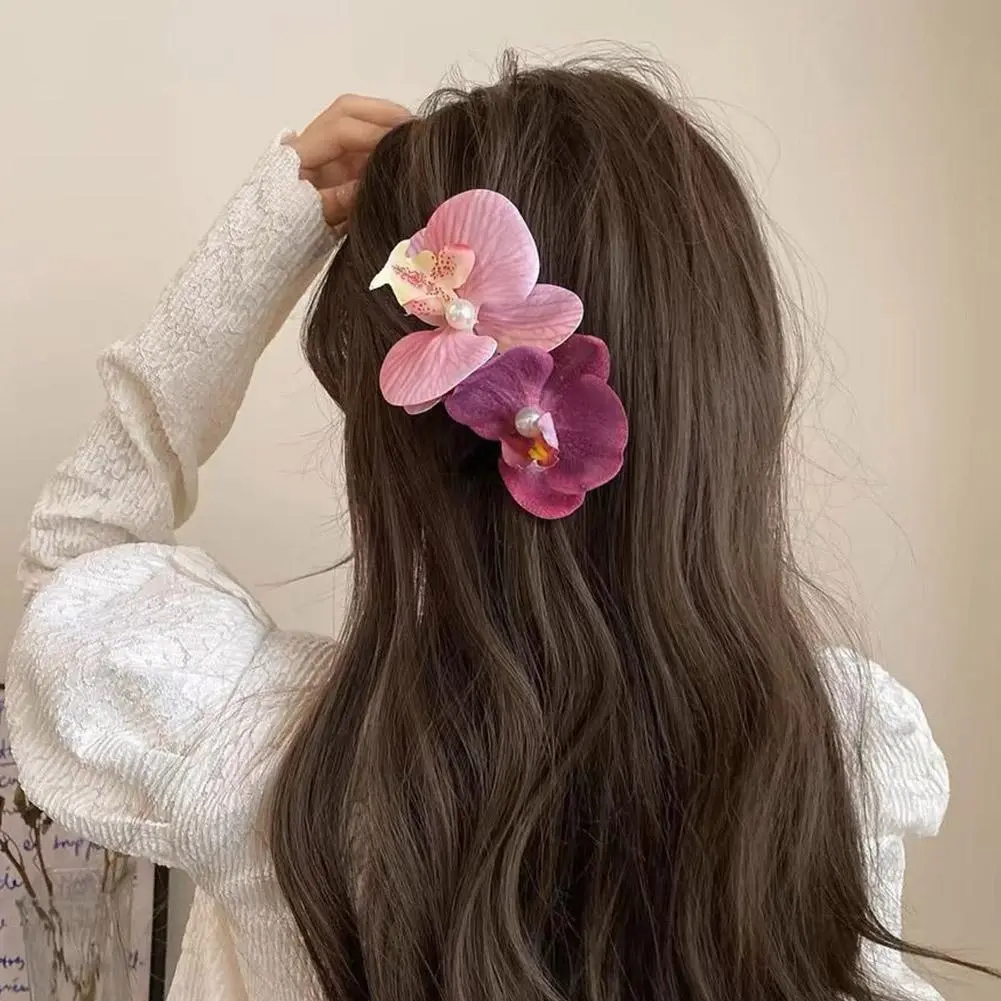 1Pcs Phalaenopsis Pearl Hair Clip Orchid Butterfly Hair Clip Duckbill Clip Hair Accessories Bow Flower Hair Clips