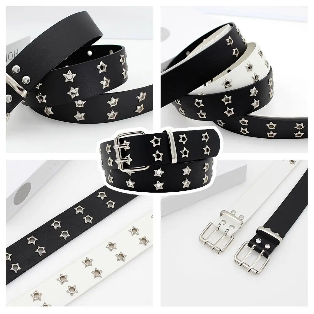 Rivet Belts Men Women Double Star Eyelet Grommet Waist Waist Adjustable Accessories Punk Clothing Strap Belt J3G0