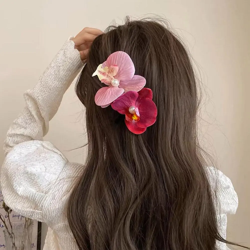 1Pcs Phalaenopsis Pearl Hair Clip Orchid Butterfly Hair Clip Duckbill Clip Hair Accessories Bow Flower Hair Clips