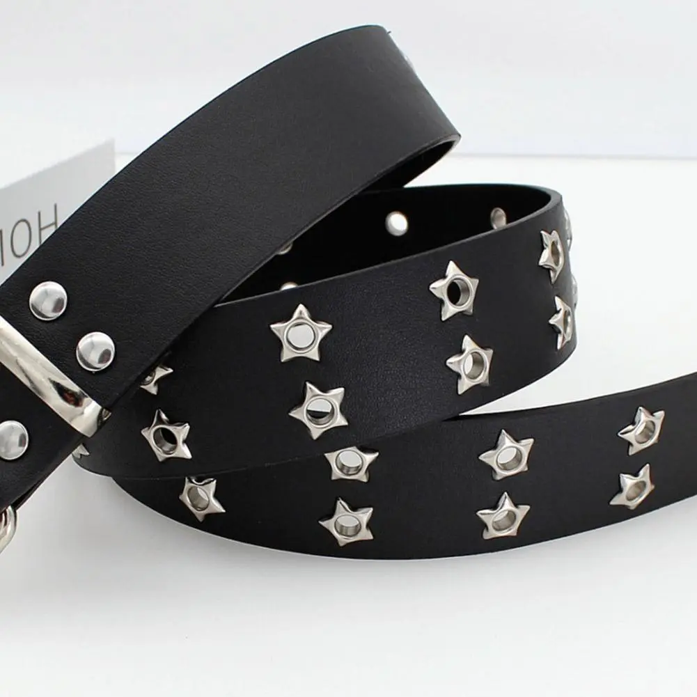 Rivet Belts Men Women Double Star Eyelet Grommet Waist Waist Adjustable Accessories Punk Clothing Strap Belt J3G0