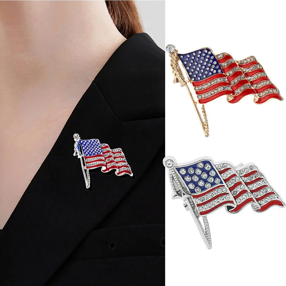 American Flag Brooches Rhinestone Independence Day Metal Enamel Gifts Pins Brooch Badge Pin Accessories Jewelry Commemorate G1X5