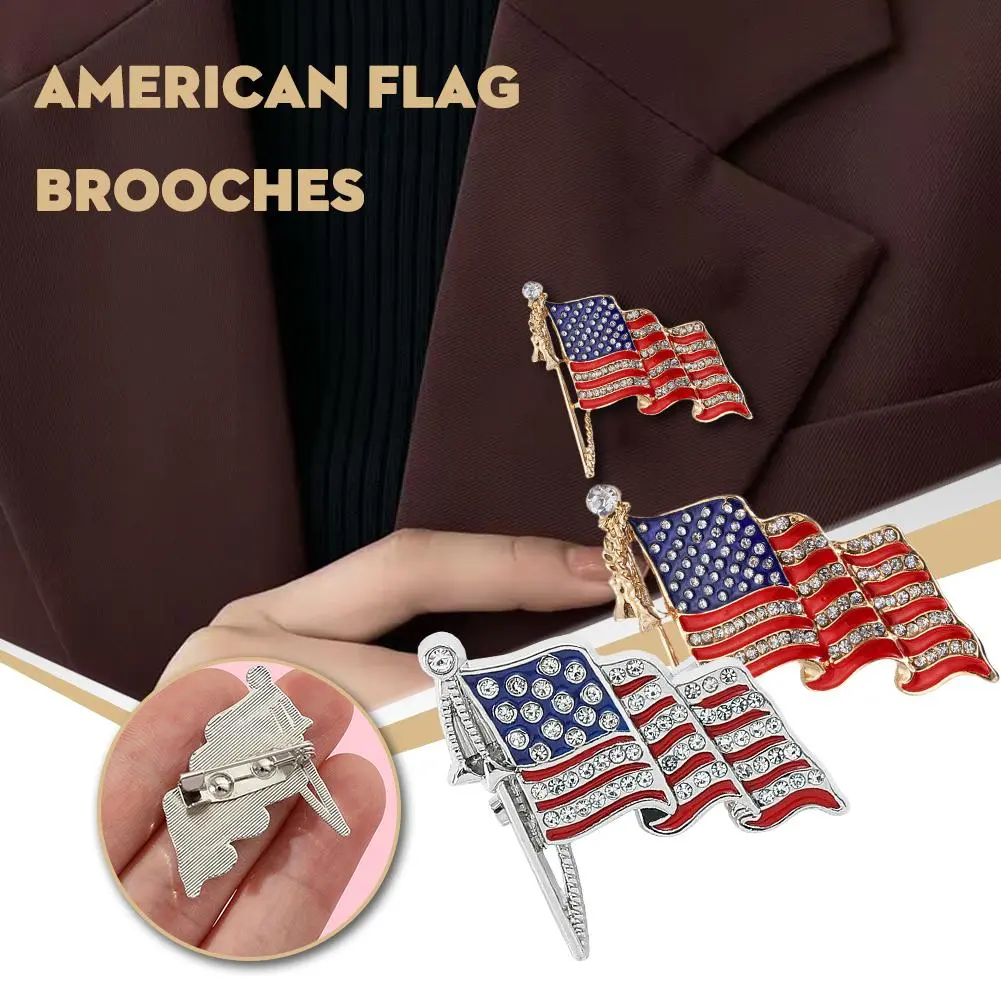American Flag Brooches Rhinestone Independence Day Metal Enamel Gifts Pins Brooch Badge Pin Accessories Jewelry Commemorate G1X5