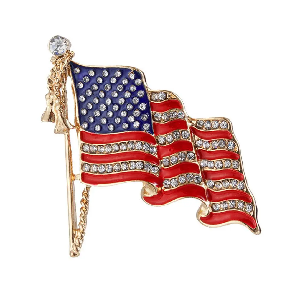 American Flag Brooches Rhinestone Independence Day Metal Enamel Gifts Pins Brooch Badge Pin Accessories Jewelry Commemorate G1X5