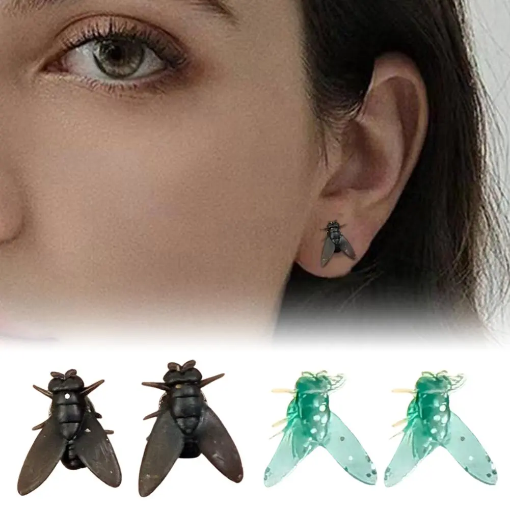 Fashion Creative Flies Studs Earrings Prank Simulation Mini Fly Earrings Realistic Black Mosquito Ear Stud Daily Wear Party Gift