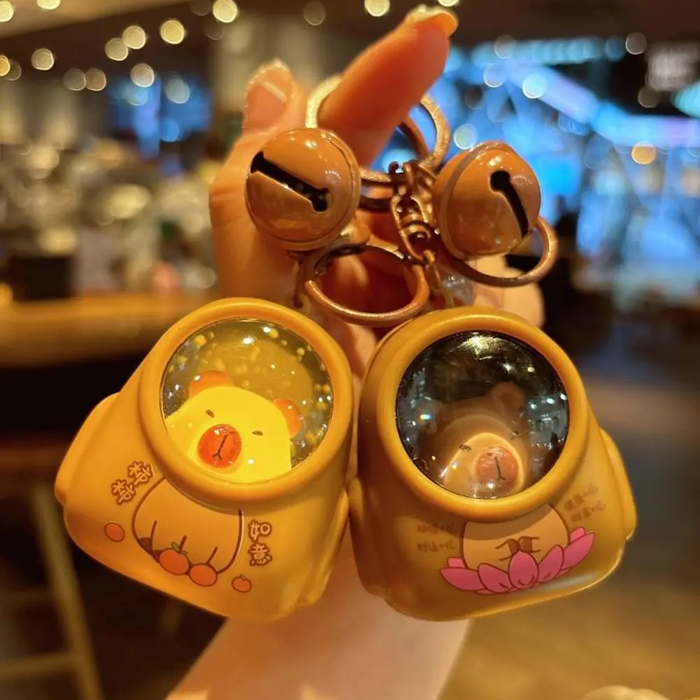 Cute Kapibala Small Night Light Keychains Kawaii Bag Hang Celebrity Atmosphere Light Key Chain Space Capsule Trinket Friend Gift