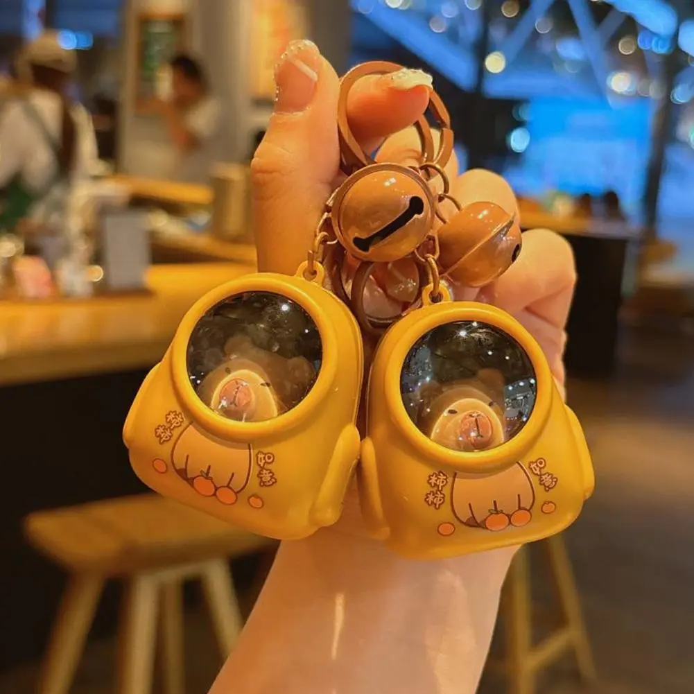 Cute Kapibala Small Night Light Keychains Kawaii Bag Hang Celebrity Atmosphere Light Key Chain Space Capsule Trinket Friend Gift
