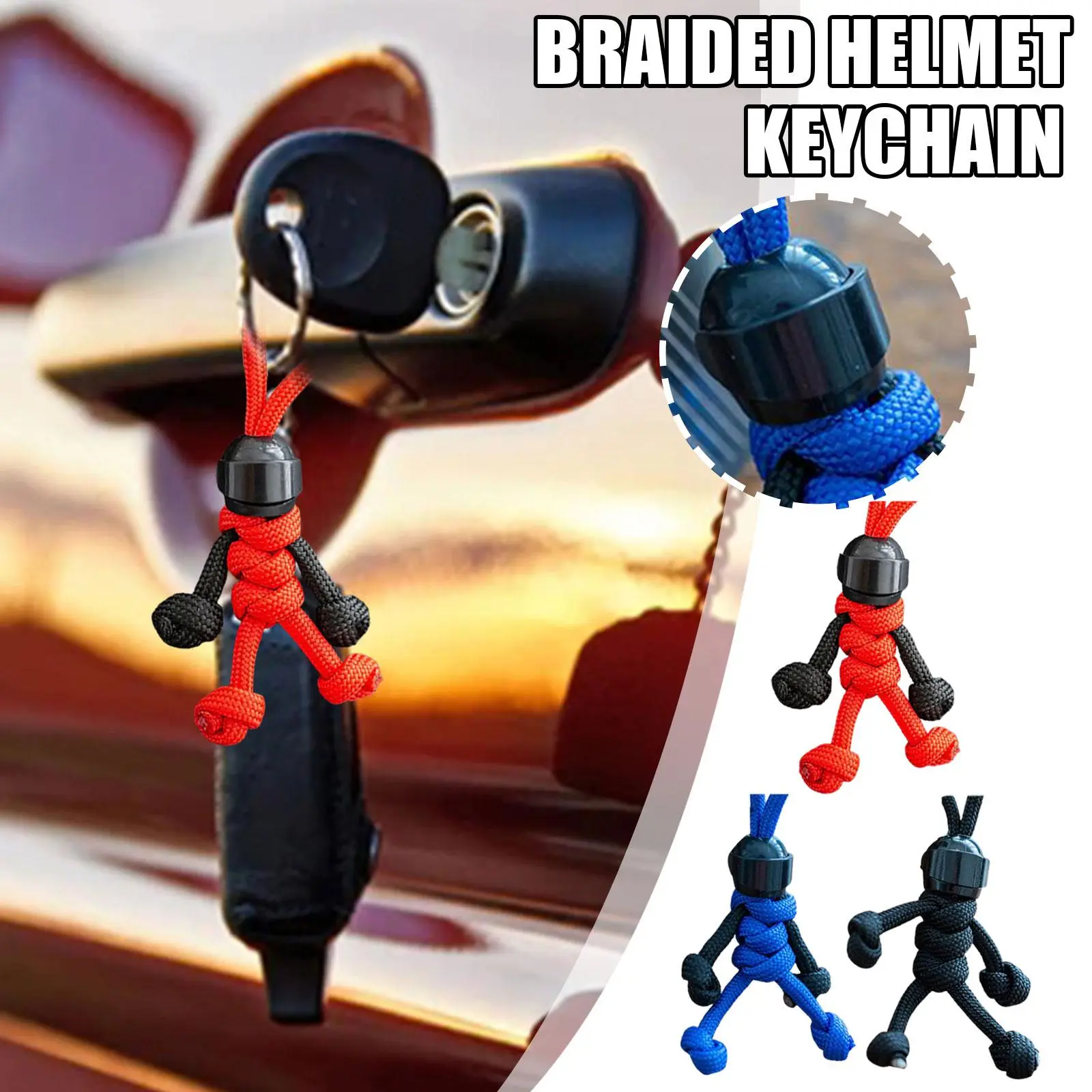 Handmade Building Block Keychain Biker Helmet Pendant Doll Keychain Rope Bag Decor Braided Hanging Paracord Crafts Backpack I4O1