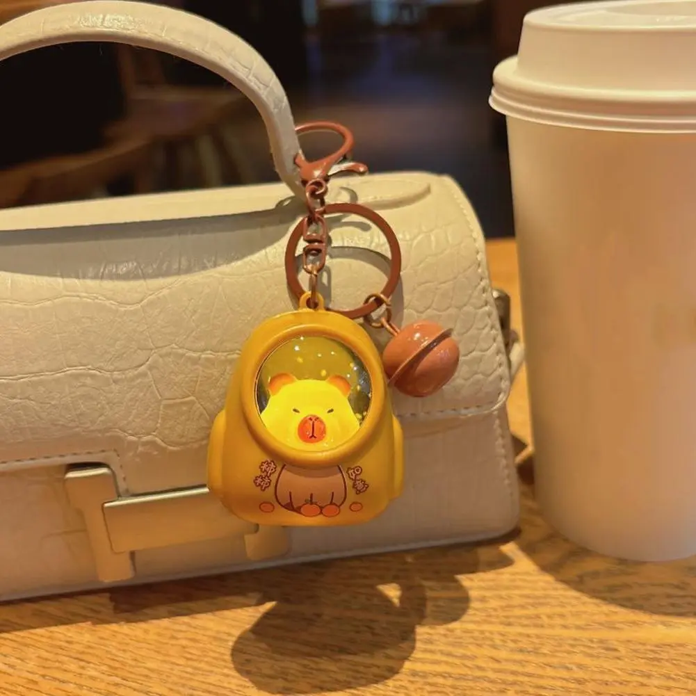 Cute Kapibala Small Night Light Keychains Kawaii Bag Hang Celebrity Atmosphere Light Key Chain Space Capsule Trinket Friend Gift