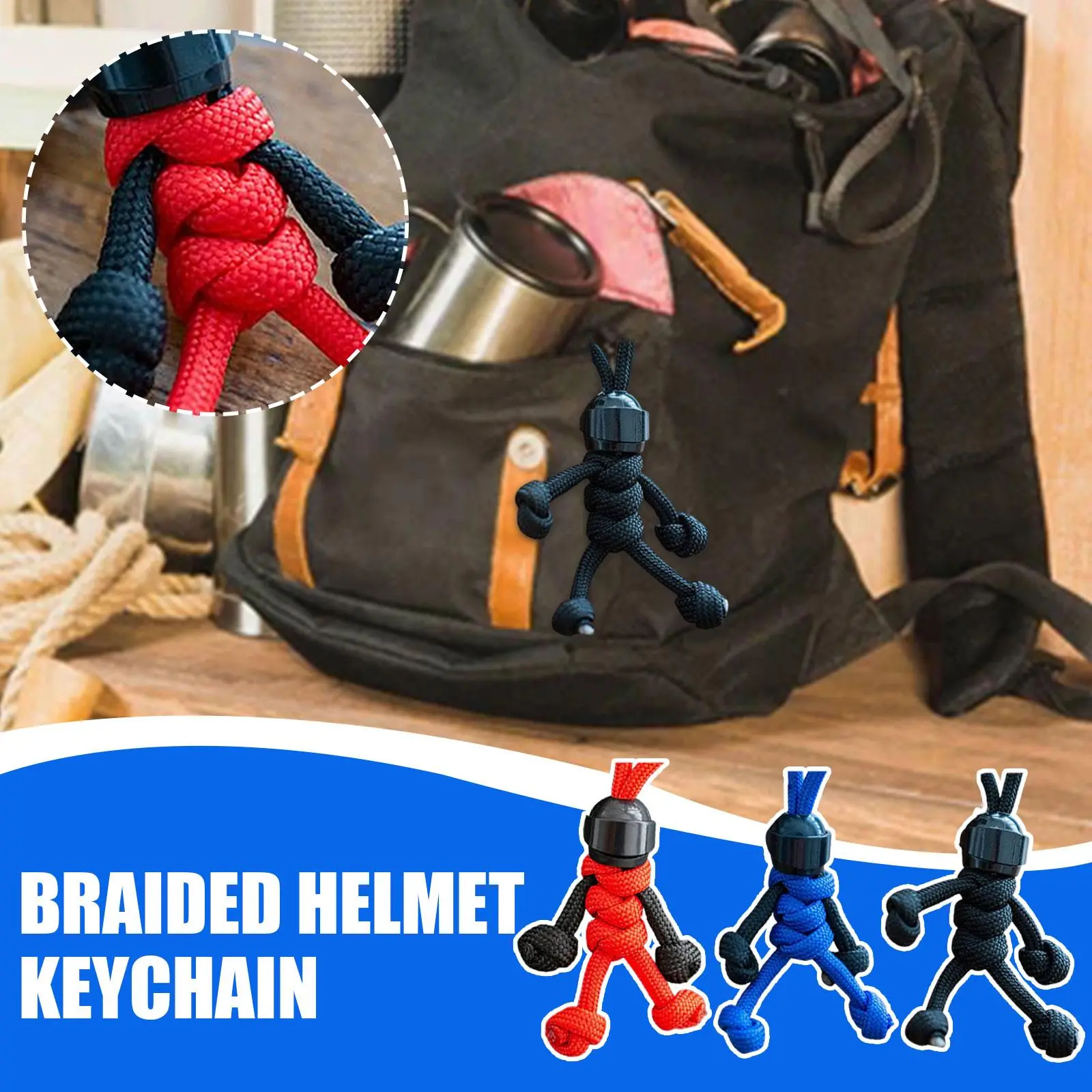 Handmade Building Block Keychain Biker Helmet Pendant Doll Keychain Rope Bag Decor Braided Hanging Paracord Crafts Backpack I4O1