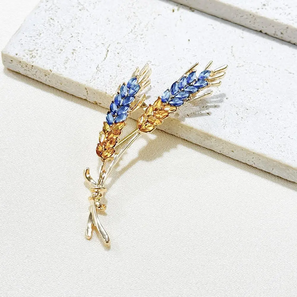 Rhinestone Wheat Ear Brooches for Women Unisex Enamel Wheat Plant Pins Banquet Party Backpack Gifts Jewelry Accessories