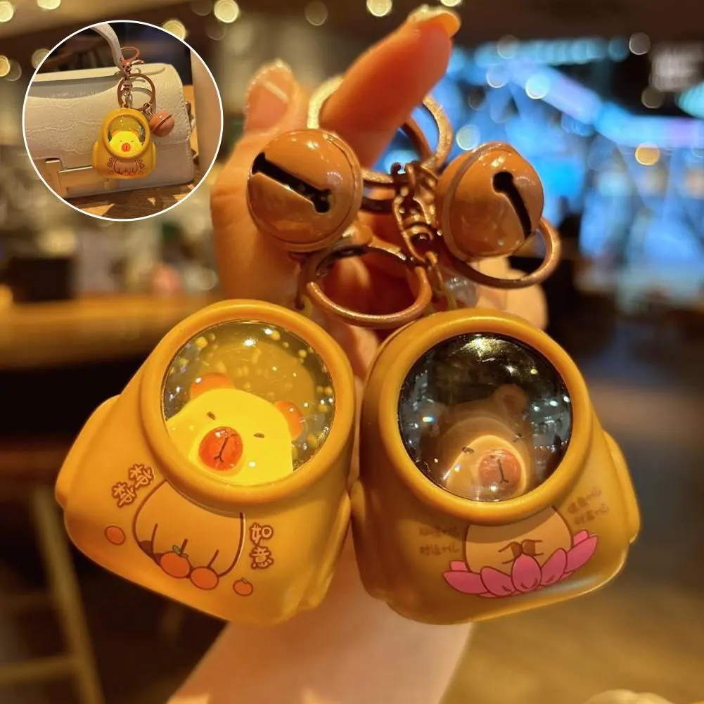 Cute Kapibala Small Night Light Keychains Kawaii Bag Hang Celebrity Atmosphere Light Key Chain Space Capsule Trinket Friend Gift