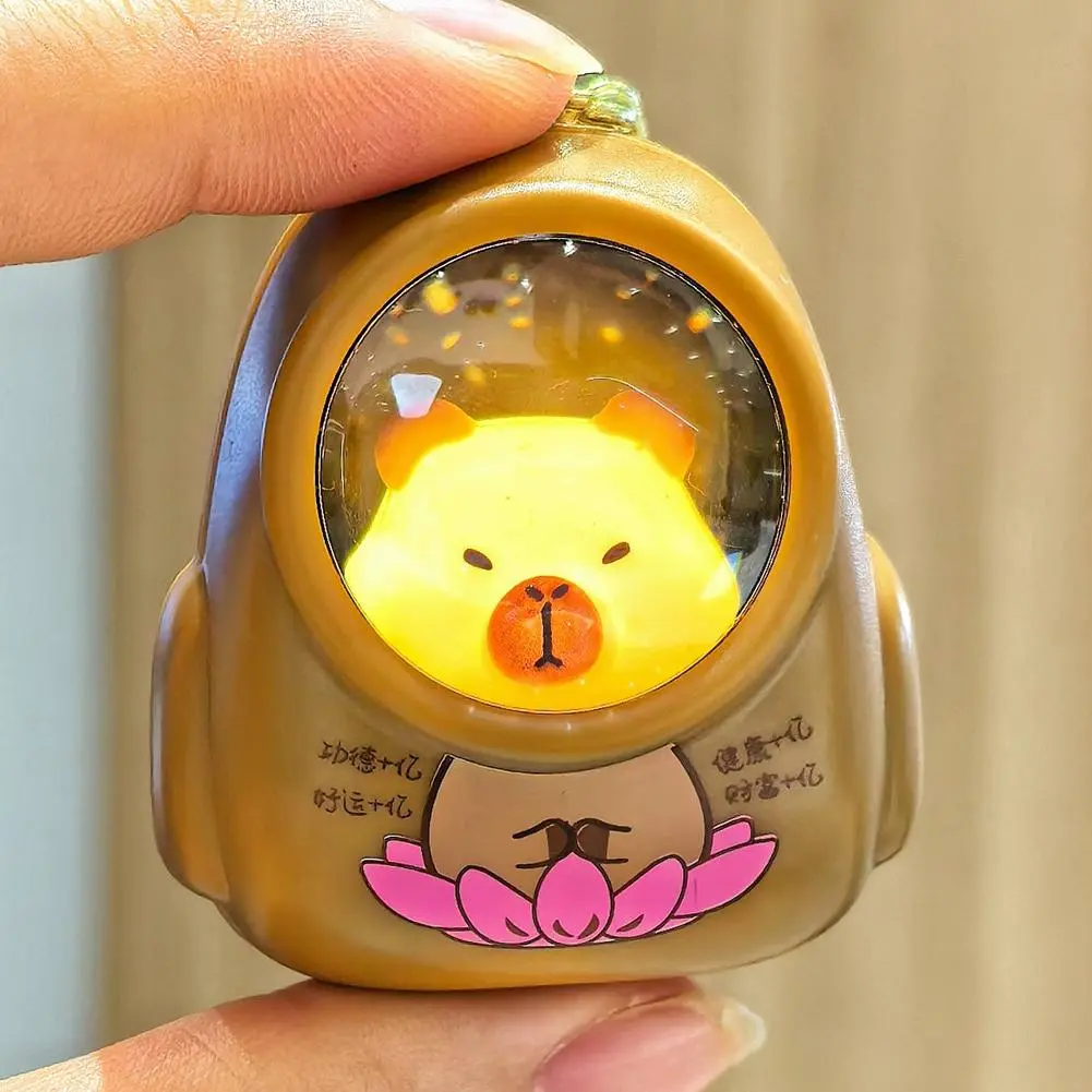 Cute Kapibala Small Night Light Keychains Kawaii Bag Hang Celebrity Atmosphere Light Key Chain Space Capsule Trinket Friend Gift
