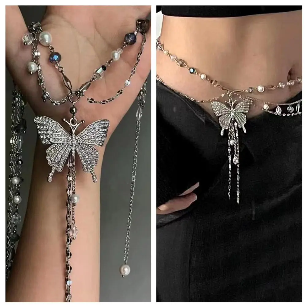 Dainty Butterfly Multilayer Waist Chain Necklace Alloy Silvery 51-60cm Retro Body Jewelry For Women Party Fashion Elegant G C8H5