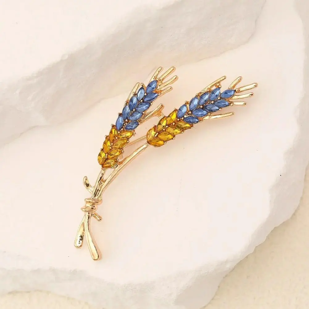 Rhinestone Wheat Ear Brooches for Women Unisex Enamel Wheat Plant Pins Banquet Party Backpack Gifts Jewelry Accessories