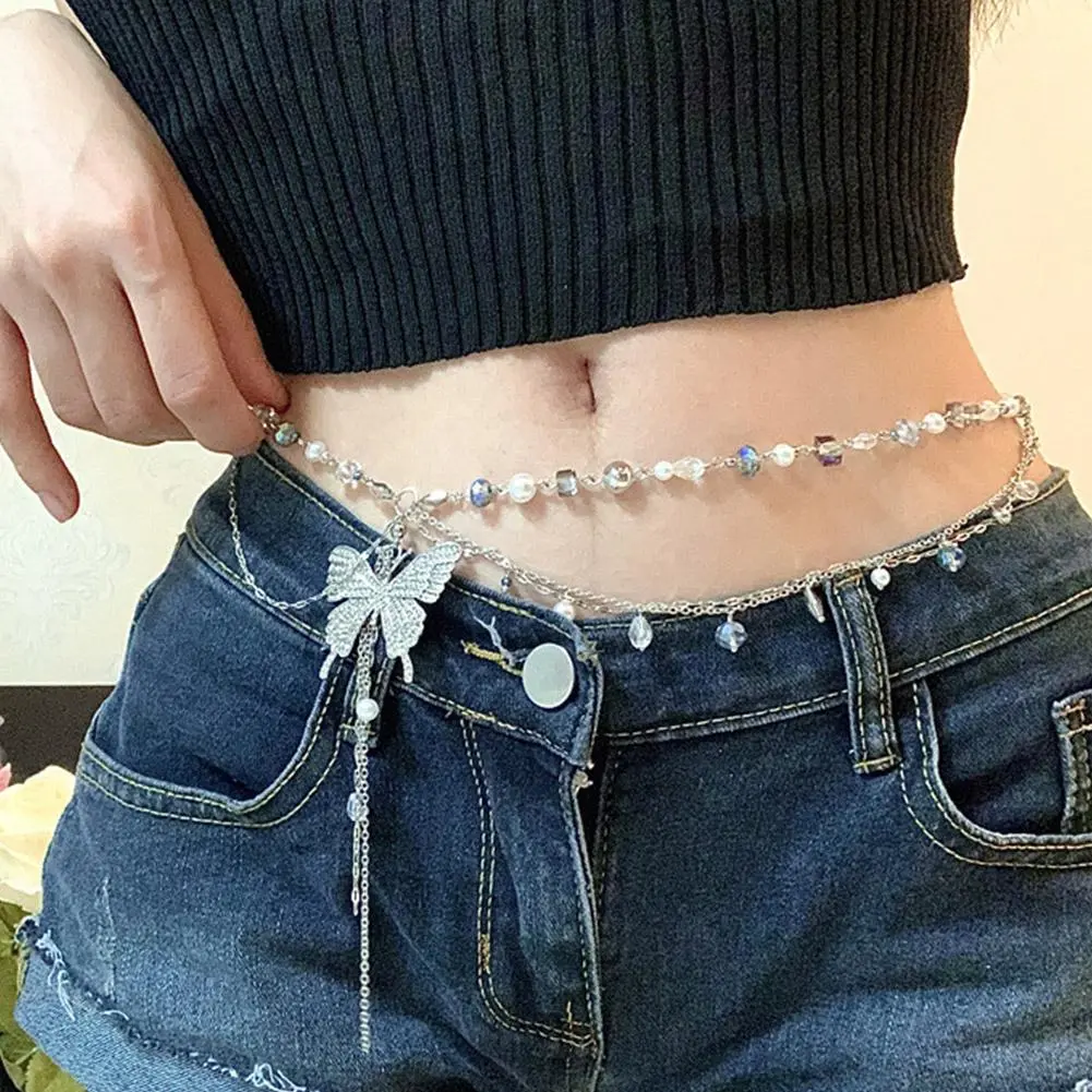 Dainty Butterfly Multilayer Waist Chain Necklace Alloy Silvery 51-60cm Retro Body Jewelry For Women Party Fashion Elegant G C8H5