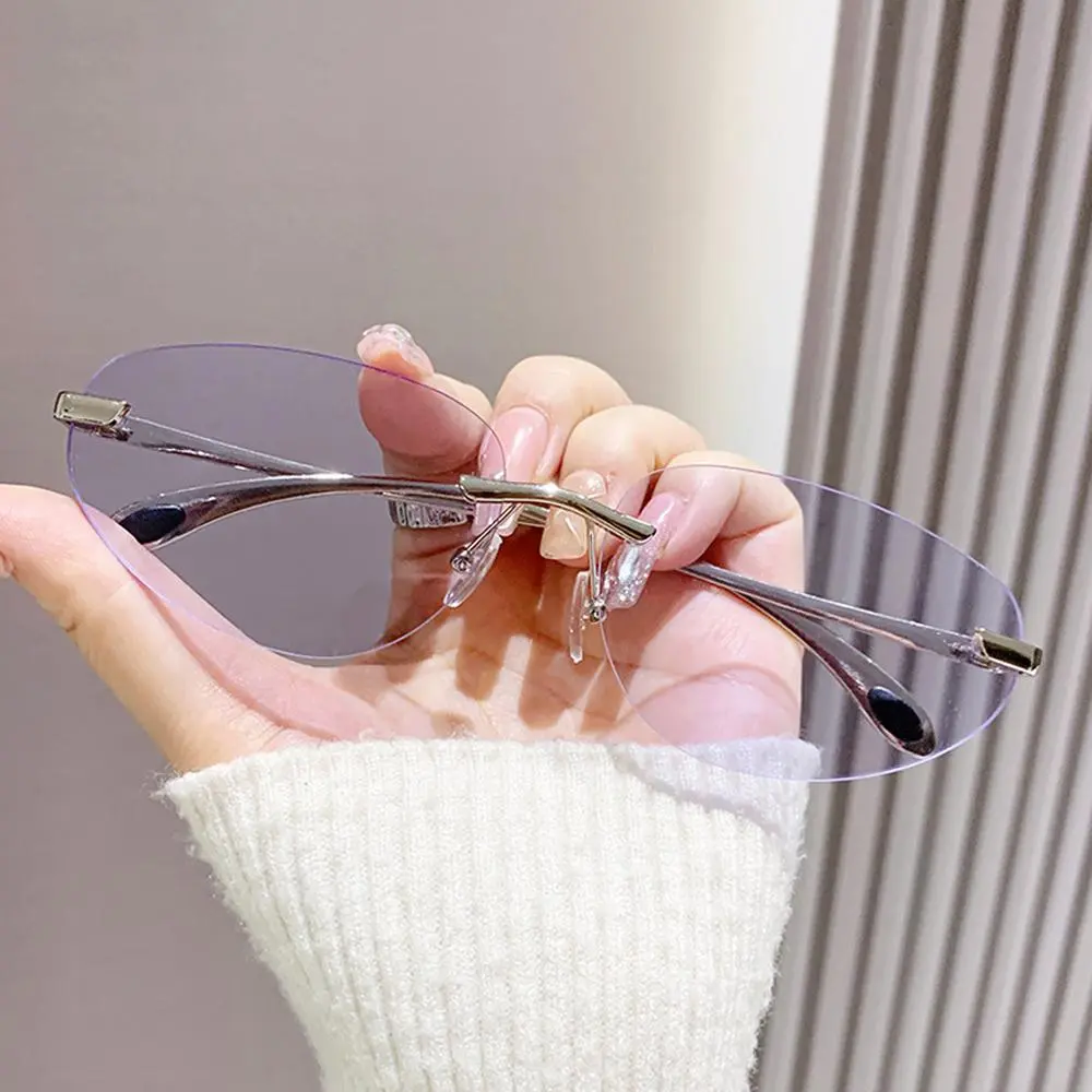 Frameless Sunglasses Fashionable Women Retro Decoration Sun High-End Eyeglass Decoration Oval Luxury Eyewear Glasses W9B9