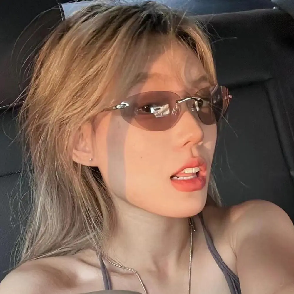 Frameless Sunglasses Fashionable Women Retro Decoration Sun High-End Eyeglass Decoration Oval Luxury Eyewear Glasses W9B9