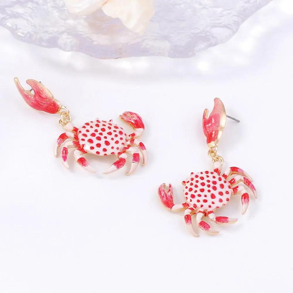 Summer Vacation Beach Sea Animal Jewelry Fashion Creative Colorful Crab Shape Earrings For Women Cute Party Gift Accessorie C1S6