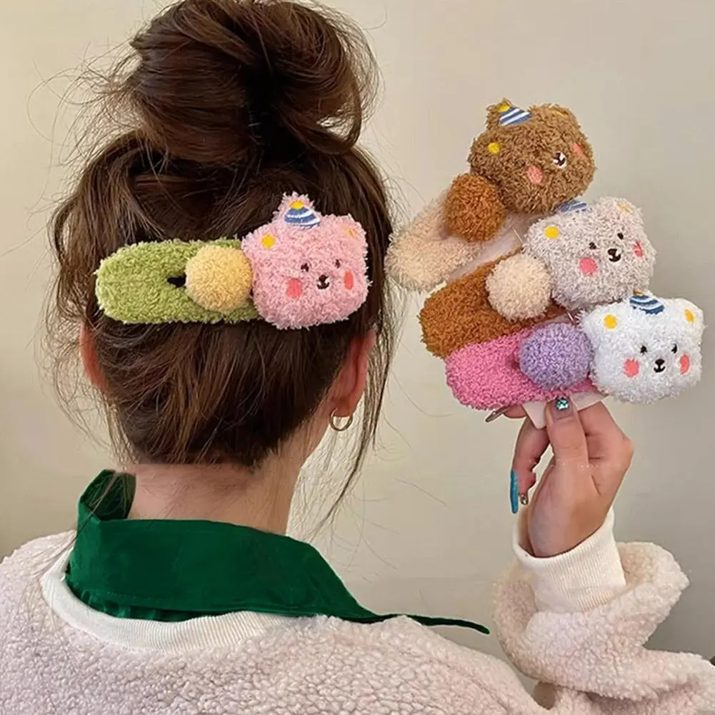 Plush Bear Hair Clip for Women Fashion Large Duckbill Clip Sweet Cute Girl Side Clip Hairpin Barrette Lovely Hair Accessori C2F5