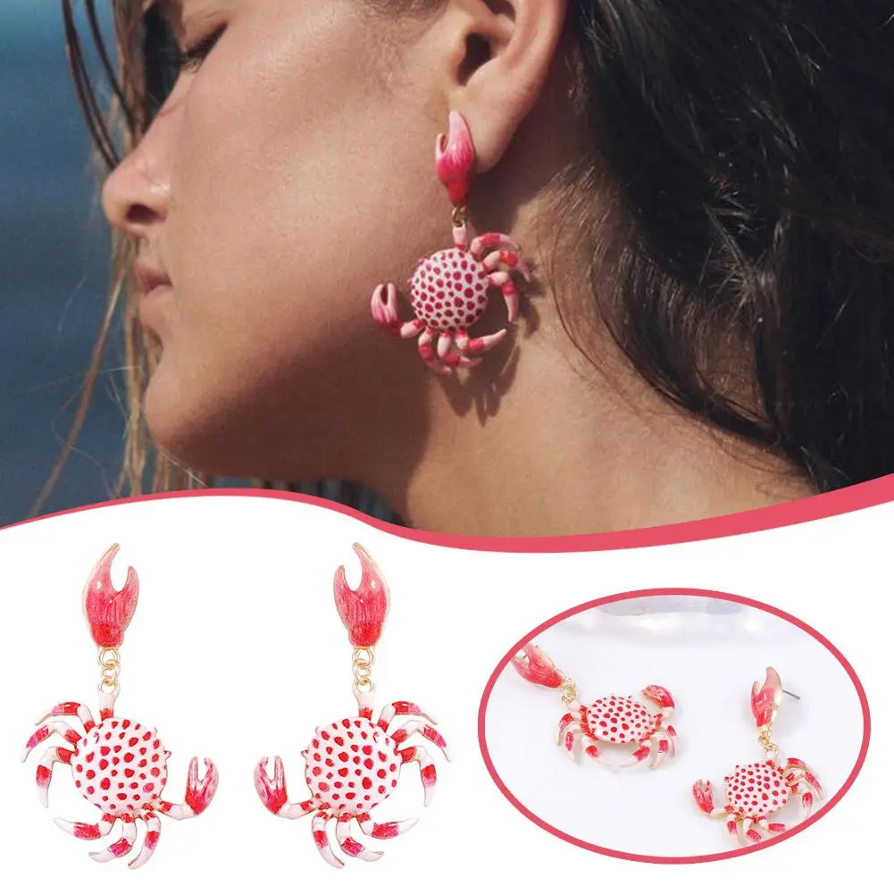 Summer Vacation Beach Sea Animal Jewelry Fashion Creative Colorful Crab Shape Earrings For Women Cute Party Gift Accessorie C1S6