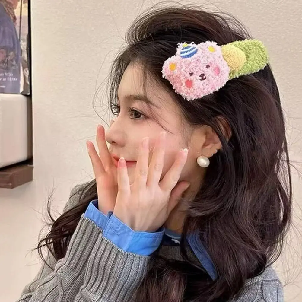 Plush Bear Hair Clip for Women Fashion Large Duckbill Clip Sweet Cute Girl Side Clip Hairpin Barrette Lovely Hair Accessori C2F5