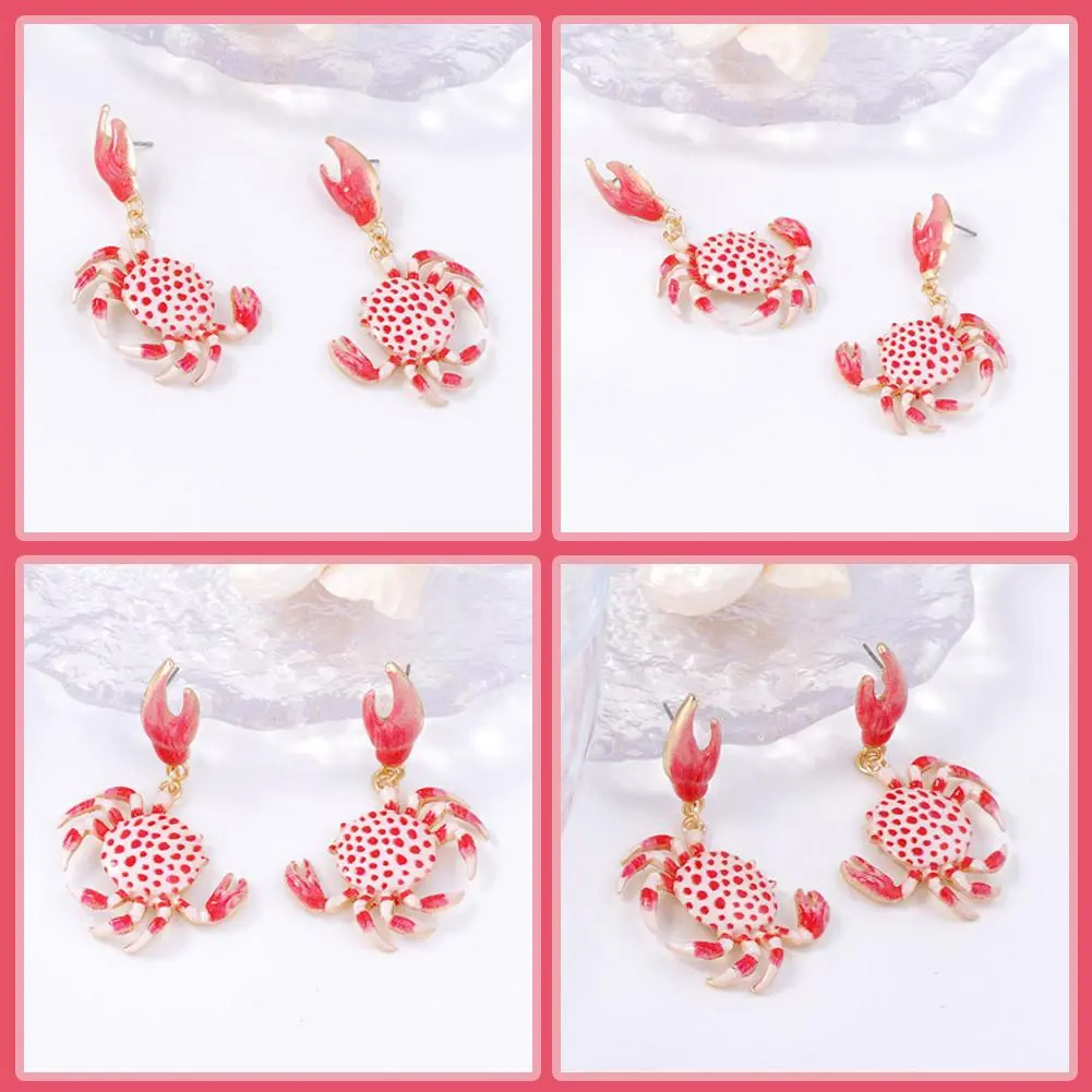 Summer Vacation Beach Sea Animal Jewelry Fashion Creative Colorful Crab Shape Earrings For Women Cute Party Gift Accessorie C1S6