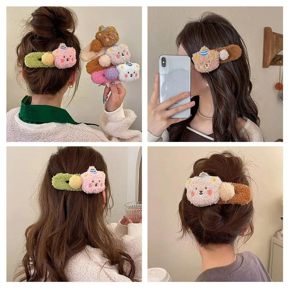Plush Bear Hair Clip for Women Fashion Large Duckbill Clip Sweet Cute Girl Side Clip Hairpin Barrette Lovely Hair Accessori C2F5