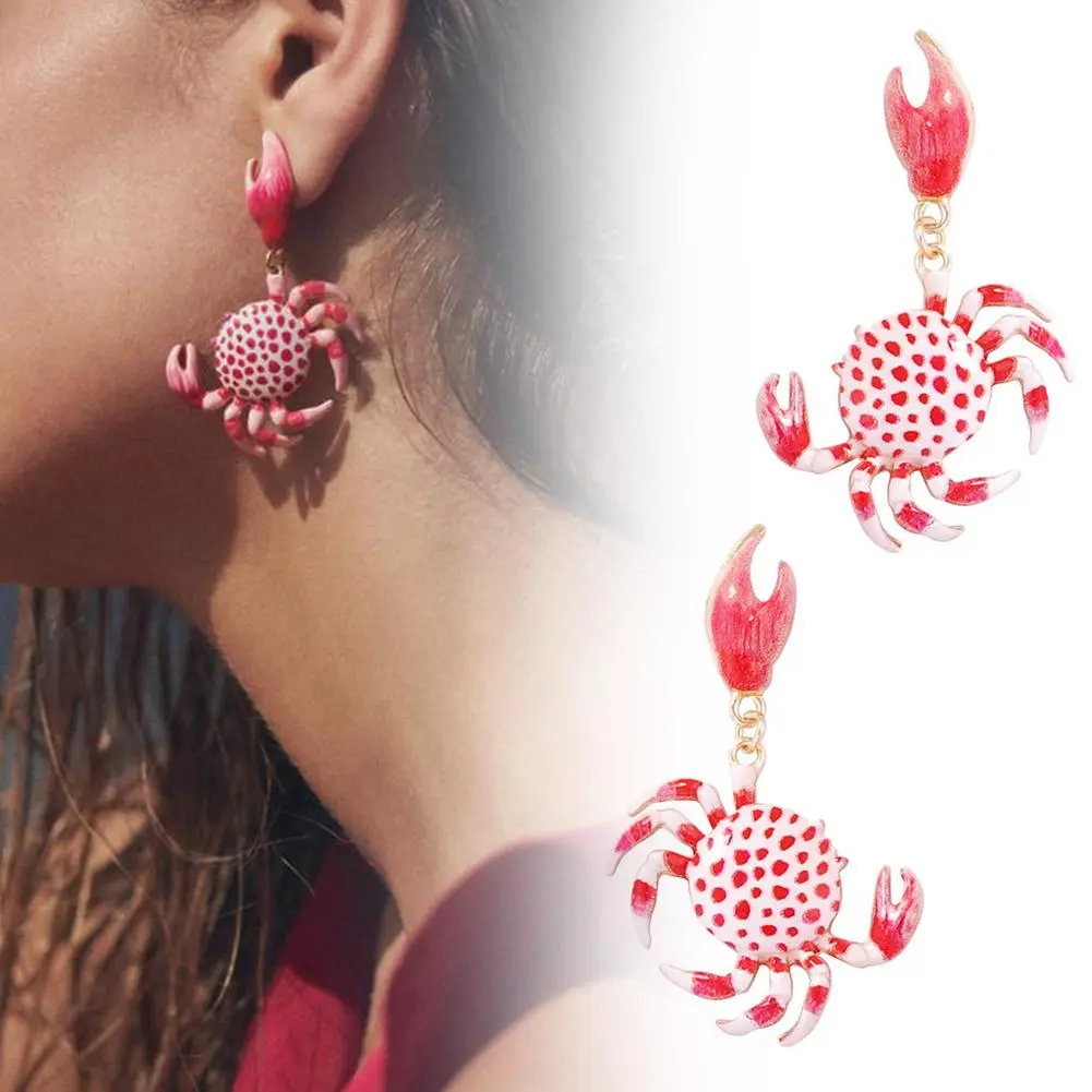 Summer Vacation Beach Sea Animal Jewelry Fashion Creative Colorful Crab Shape Earrings For Women Cute Party Gift Accessorie C1S6