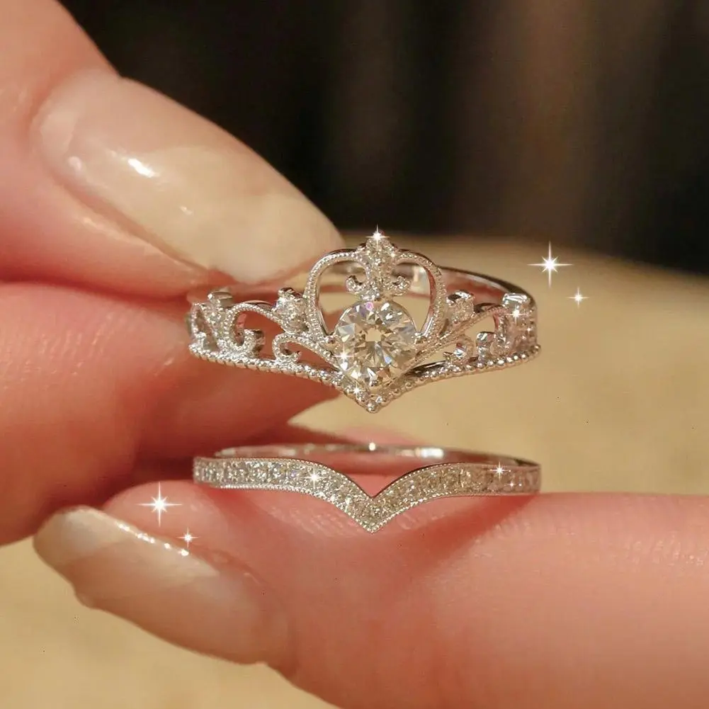 Crystal Kpop Crown Adjustable Irregular Geometry Punk Vintage Rings Set for Women Girls New Fashion Jewelry