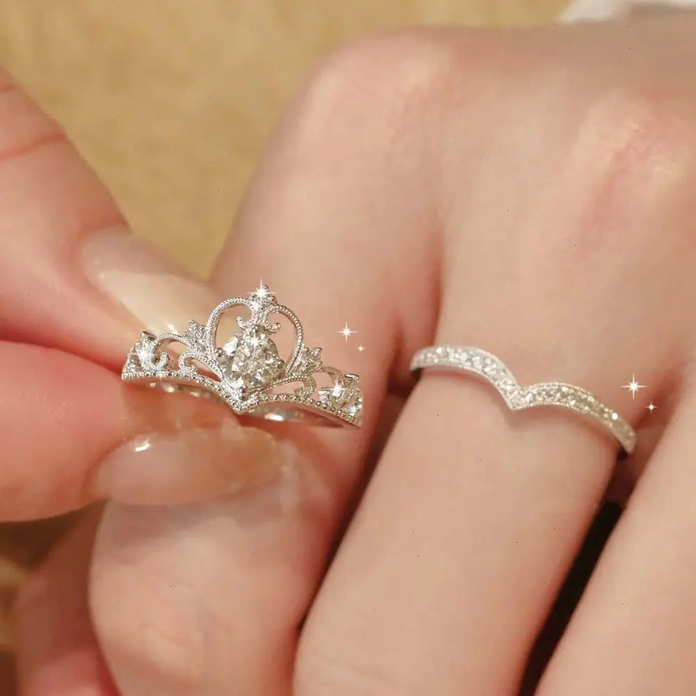 Crystal Kpop Crown Adjustable Irregular Geometry Punk Vintage Rings Set for Women Girls New Fashion Jewelry