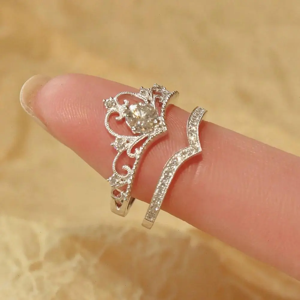 Crystal Kpop Crown Adjustable Irregular Geometry Punk Vintage Rings Set for Women Girls New Fashion Jewelry