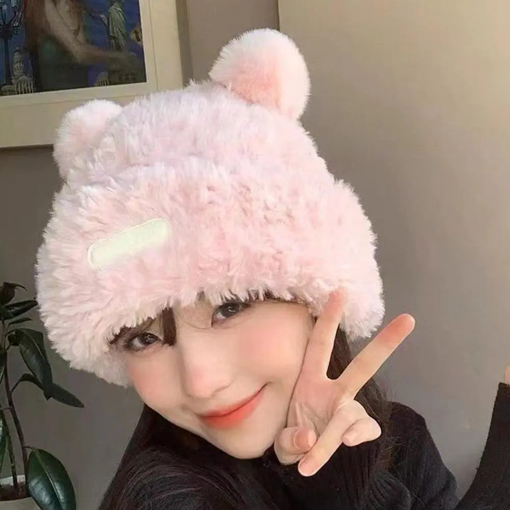 Autumn And Winter Korean Style Cute New Bear Plush Ear Protection Knitted Hat Fashionable And Versatile Woolen Hat