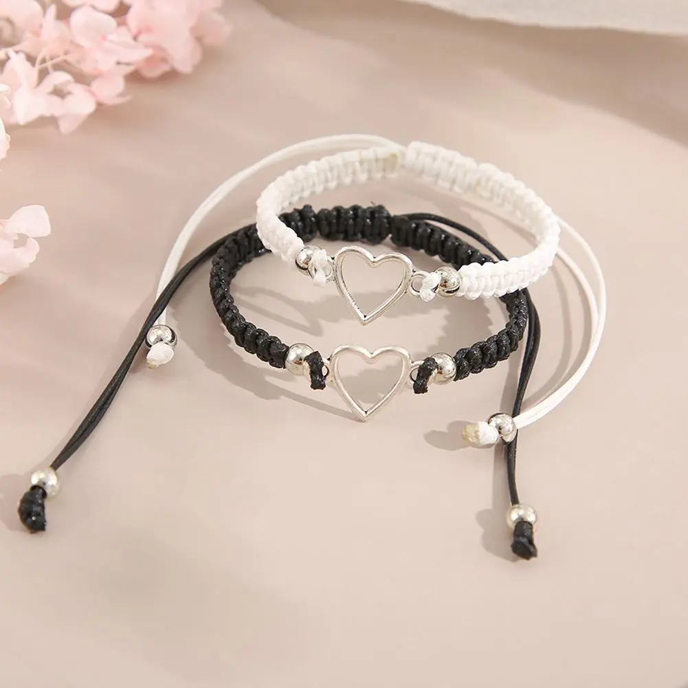 Love Heart Couple Bracelet for Unisex Women Men Hand Crafted Adjustable White Black Beads Butterfly Bracelets 2022 New Jewelry