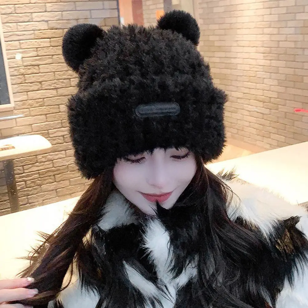 Autumn And Winter Korean Style Cute New Bear Plush Ear Protection Knitted Hat Fashionable And Versatile Woolen Hat