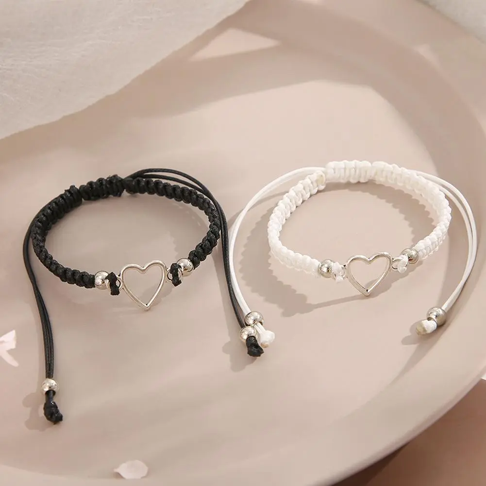 Love Heart Couple Bracelet for Unisex Women Men Hand Crafted Adjustable White Black Beads Butterfly Bracelets 2022 New Jewelry