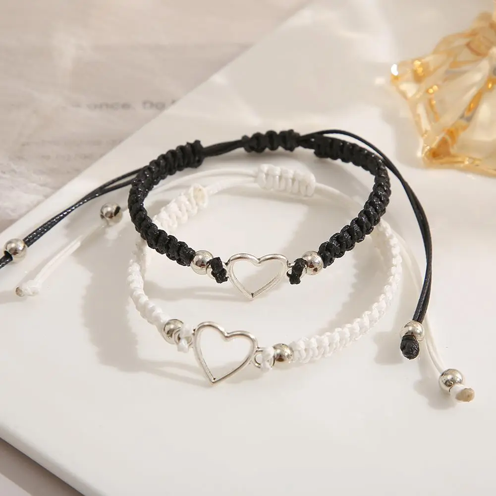 Love Heart Couple Bracelet for Unisex Women Men Hand Crafted Adjustable White Black Beads Butterfly Bracelets 2022 New Jewelry