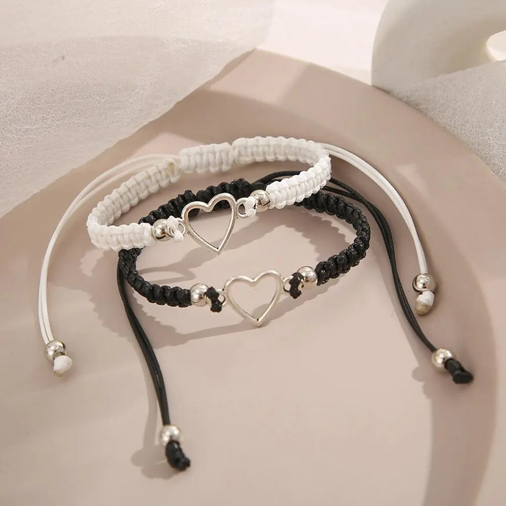 Love Heart Couple Bracelet for Unisex Women Men Hand Crafted Adjustable White Black Beads Butterfly Bracelets 2022 New Jewelry