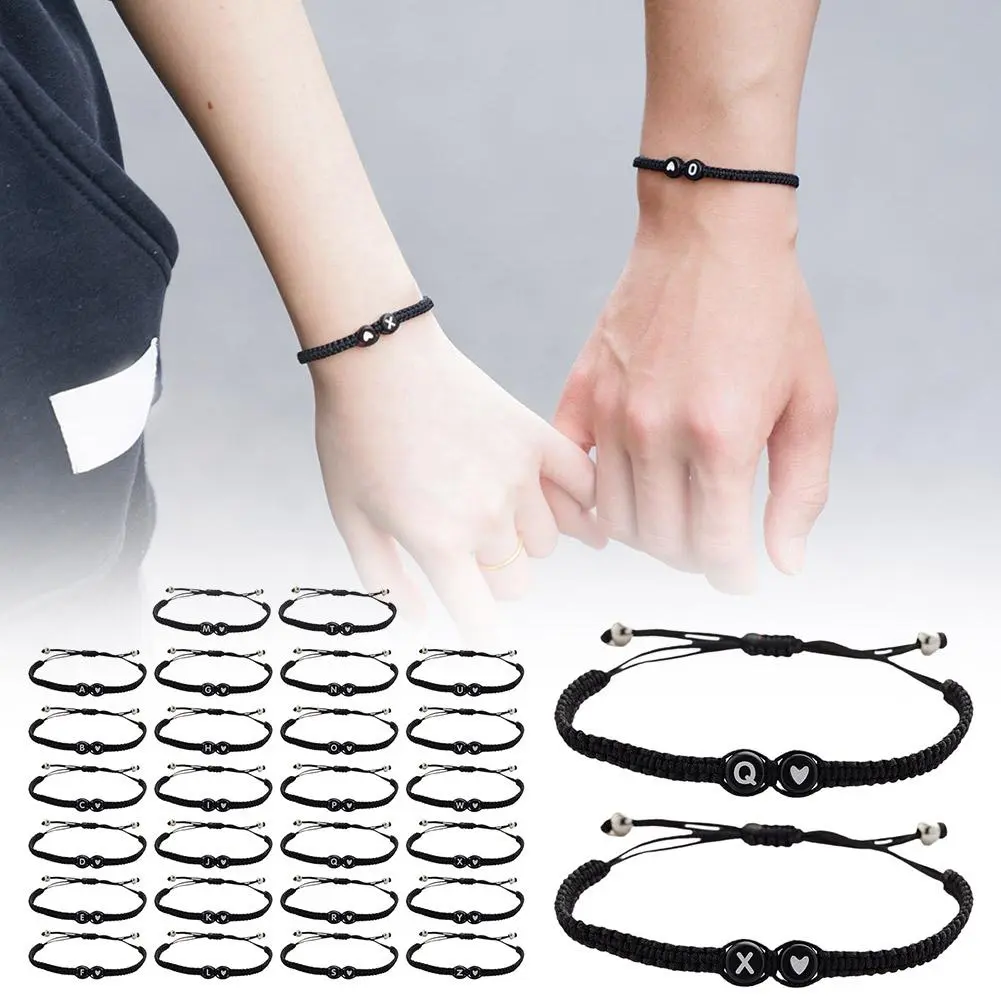 26 Letters Woven Bracelet Adjustable Handwoven Couple Braided Bracelet With Black White Beaded Personalized Jewelry Accessories