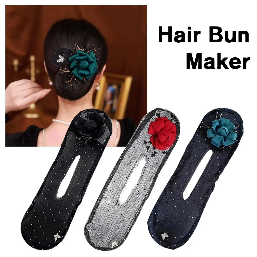 Hair Curling Artifact Women's Net Yarn Bow Headband Lazy Hairpin Roller Hair Curler Hair Accessories Flowers Bun Maker Women