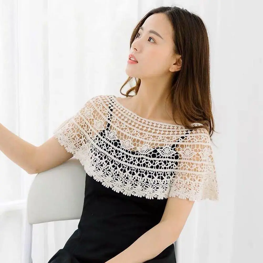 Women Knit Hollow Out Shawl Wrap Wedding Bridal Evening Dress Lace Shawl Wedding Sunflower Lace Scarf Shrug Cape Poncho
