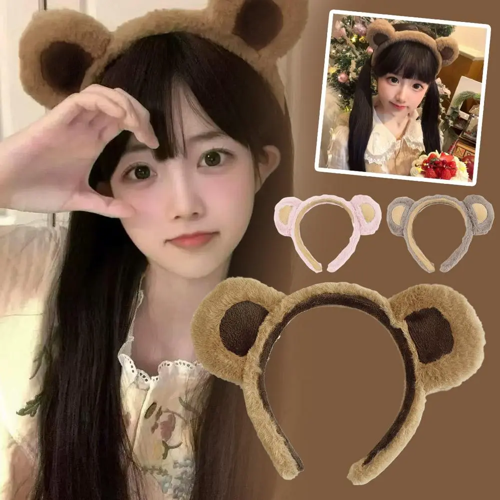 Little Bear Ears Headband Cartoon Plush Hair Hoop Cute Face Hair Accessories Washing Headband Furry Fashion Classic D2J8