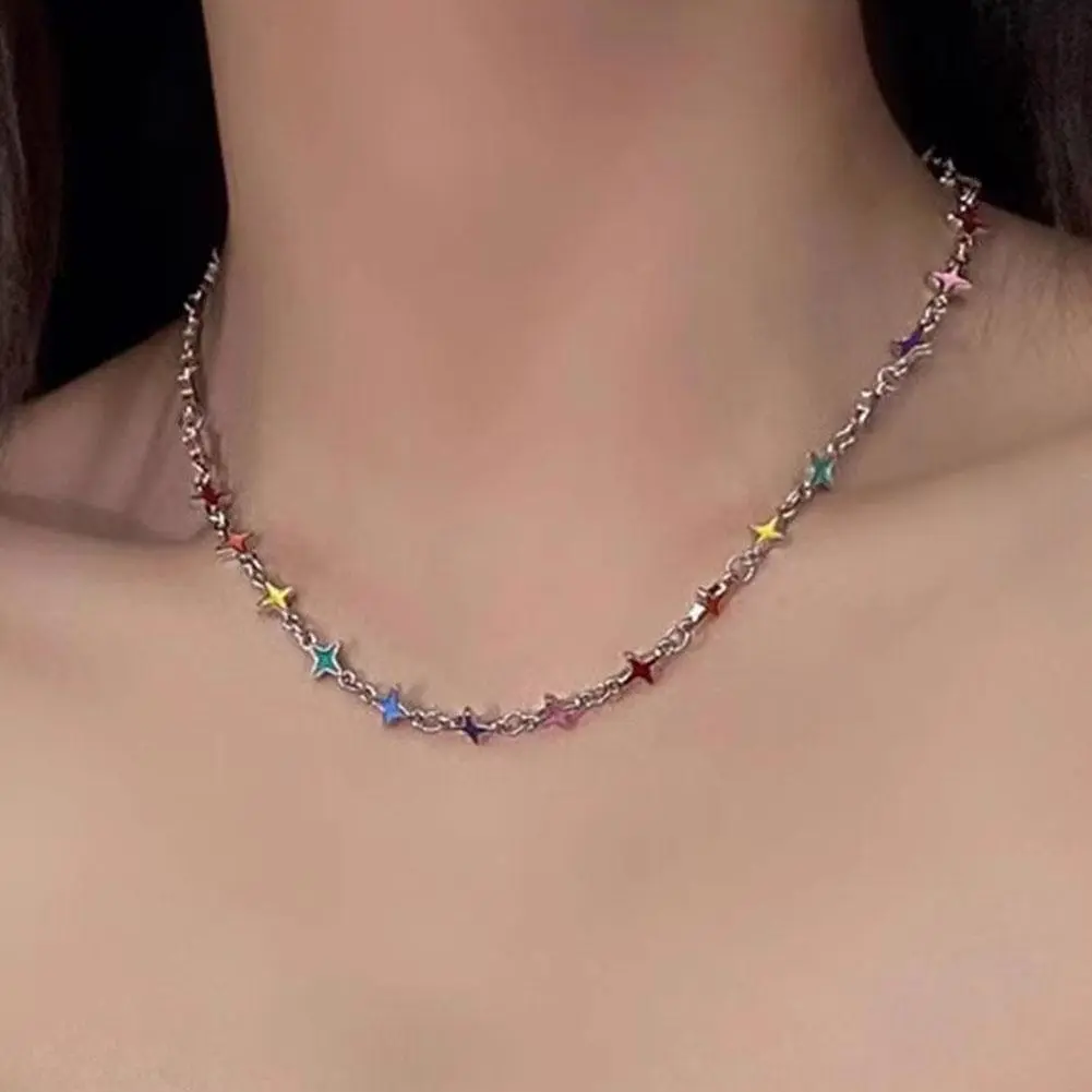 New Trendy Gothic Geometry Star Crystal Choker Pendant Chain Necklaces For Women Charm Vintage Harajuku Accessories Jewelry