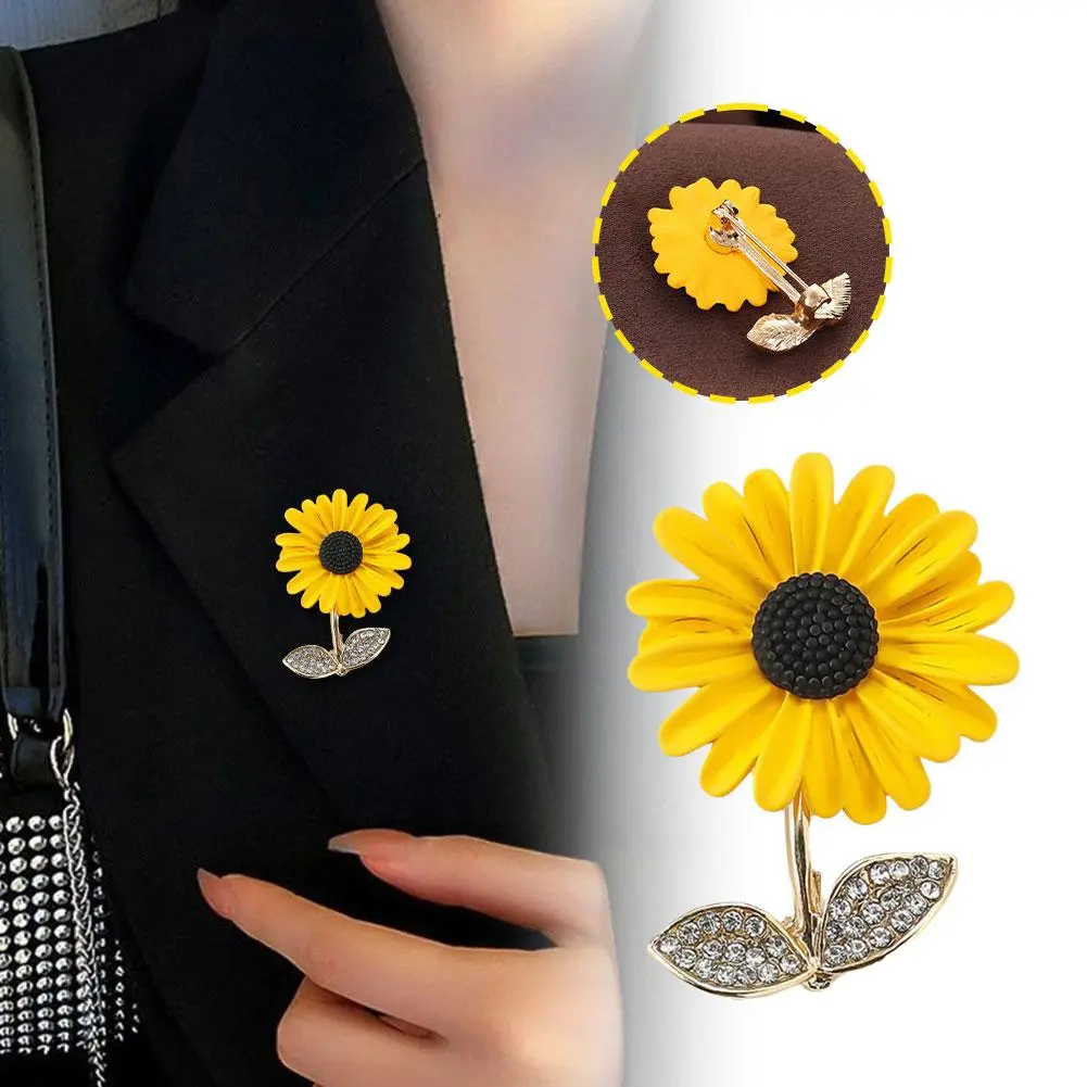 New Design Korean Style Enamel Rhinestone Cute Sunflower Simple Brooch Brooches Flower Exquisite Fashion Gift Accessory Sun W3Y1