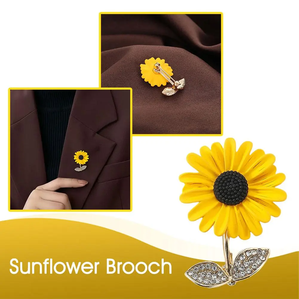 New Design Korean Style Enamel Rhinestone Cute Sunflower Simple Brooch Brooches Flower Exquisite Fashion Gift Accessory Sun W3Y1