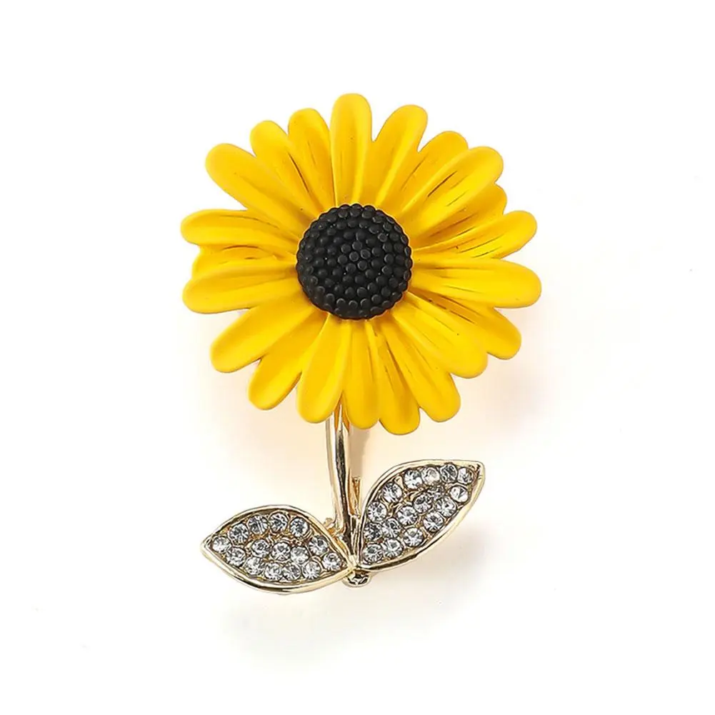 New Design Korean Style Enamel Rhinestone Cute Sunflower Simple Brooch Brooches Flower Exquisite Fashion Gift Accessory Sun W3Y1