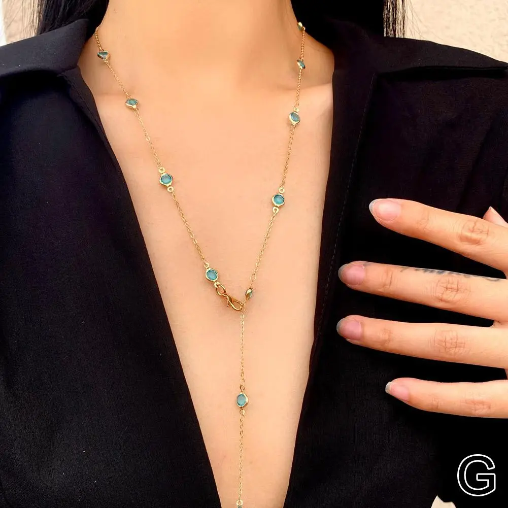 Colorful Polka Dot Fashion Long Necklace For Women Charm Sexy Clavicle Gold Colour Chain Necklace Jewelry Party Gifts T7A5