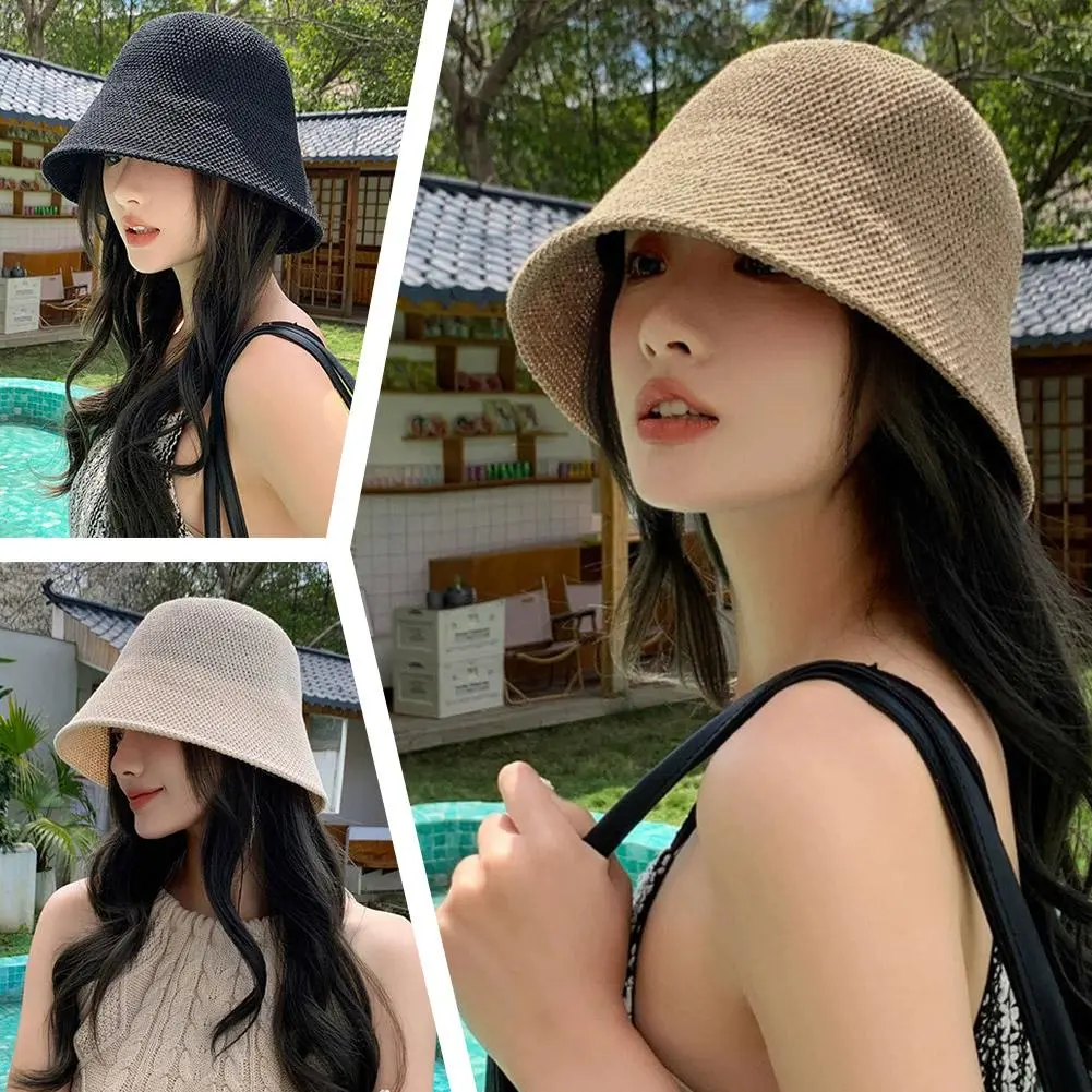 Women Bucket Hat Summer Hollow Out Thin Breathable Sun Hat Female Beach Panama Cap Fold Outdoor Japanese Lesure Fishierman Cap