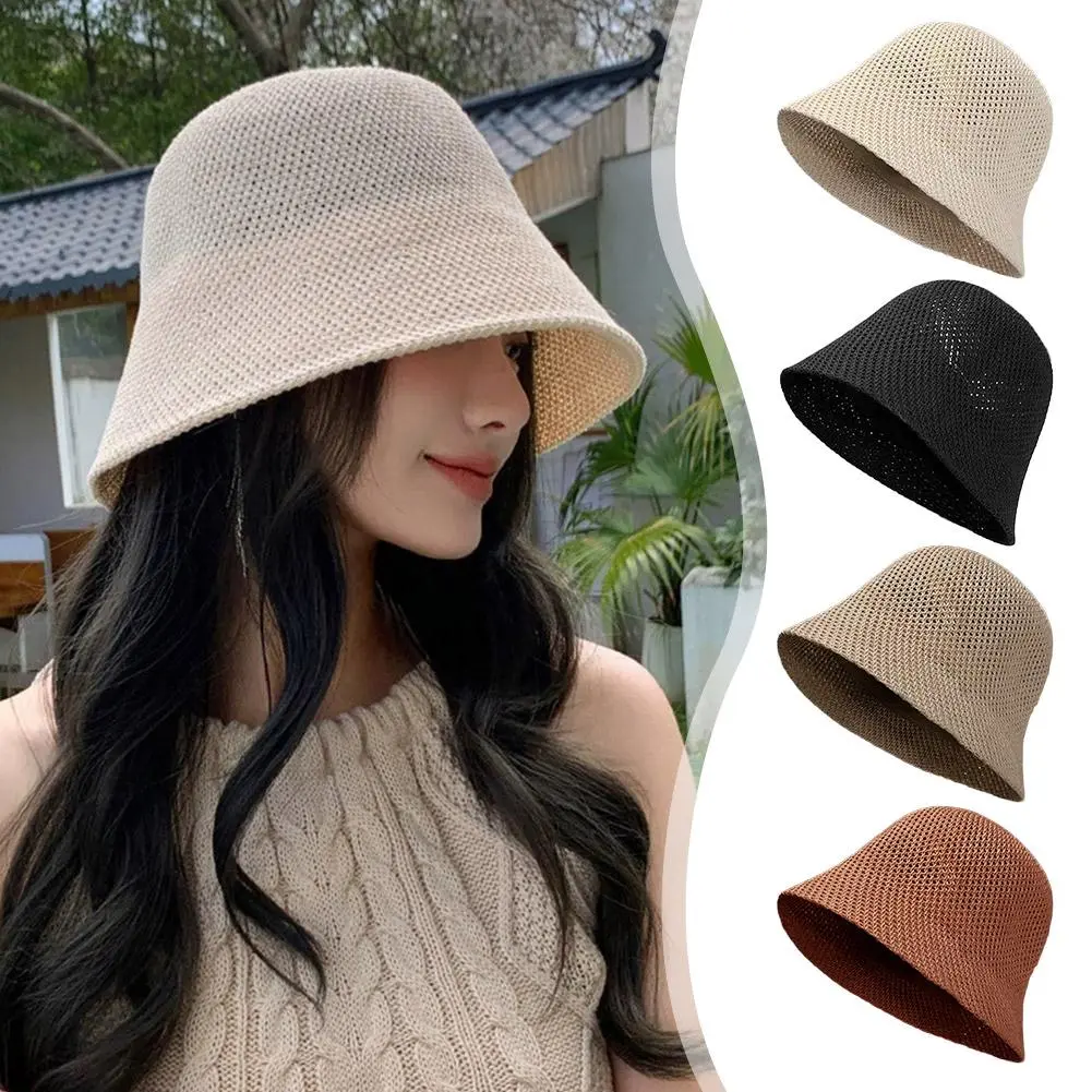 Women Bucket Hat Summer Hollow Out Thin Breathable Sun Hat Female Beach Panama Cap Fold Outdoor Japanese Lesure Fishierman Cap