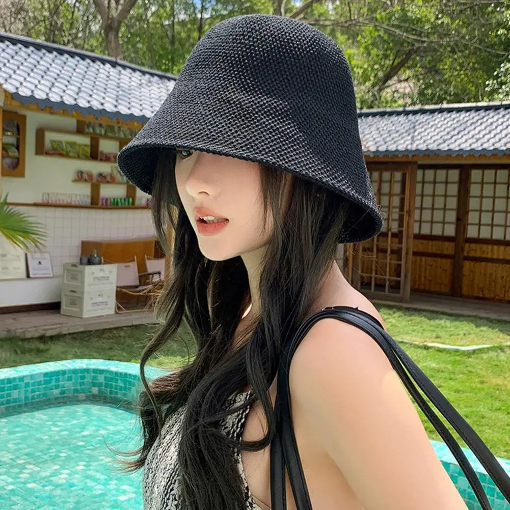 Women Bucket Hat Summer Hollow Out Thin Breathable Sun Hat Female Beach Panama Cap Fold Outdoor Japanese Lesure Fishierman Cap