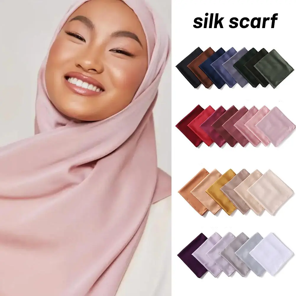 Silk Scarf Polyester Solid Muslim Long Scarves Women Shiny Silk Medine Luxury Shawl Muslim Silk Hijab Women Veil H3Q3